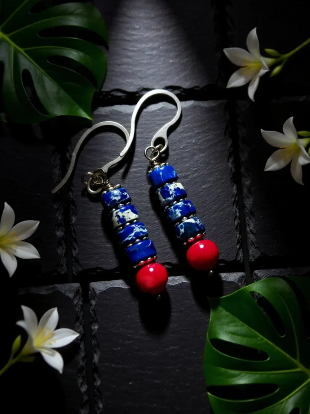 Handmade Eclectic Boho Bracelet - Semi-Precious Beads - Red Grape Green & Blue